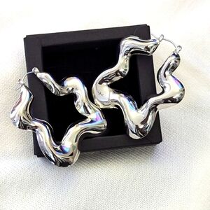 Yellow Gold/Silver Wavy Chunky Star Earrings